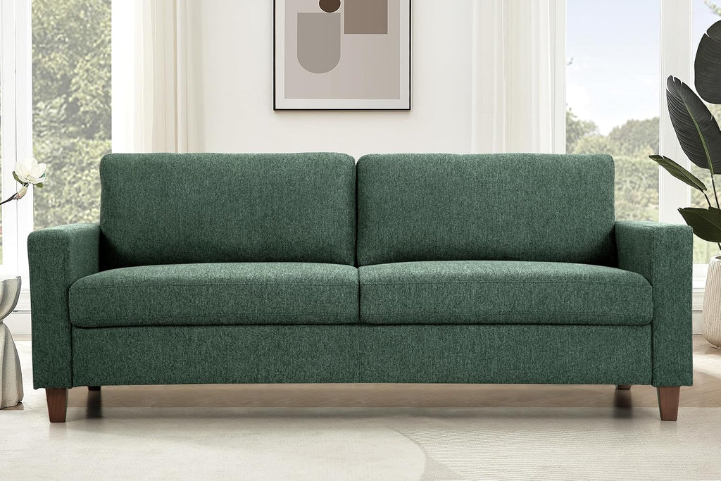 Container Furniture Direct Miles Mid Century Modern Couch for Small Spaces, Living Rooms, Apartments, and Condos, 3 Seater Sofa with Reversible Back Pillows, 77' Wide, Green