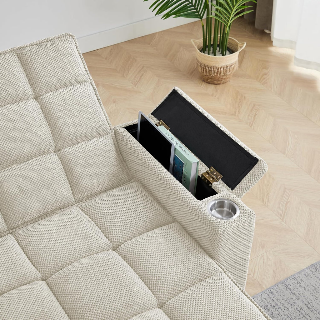 Eafurn 6-Position Adjustable Convertible Chaise Lounge Sleeper Chair with Storage, Modern Recliner Armchair with Swivel Tray Table & USB Port, Multi-Functional Tufted Accent Chair for Small Space