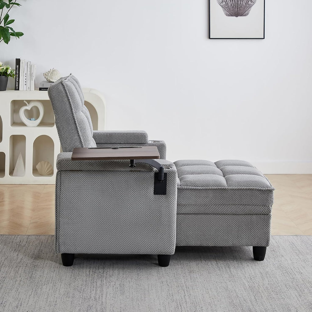 Eafurn 6-Position Adjustable Convertible Chaise Lounge Sleeper Chair with Storage, Modern Recliner Armchair with Swivel Tray Table & USB Port, Multi-Functional Tufted Accent Chair for Small Space