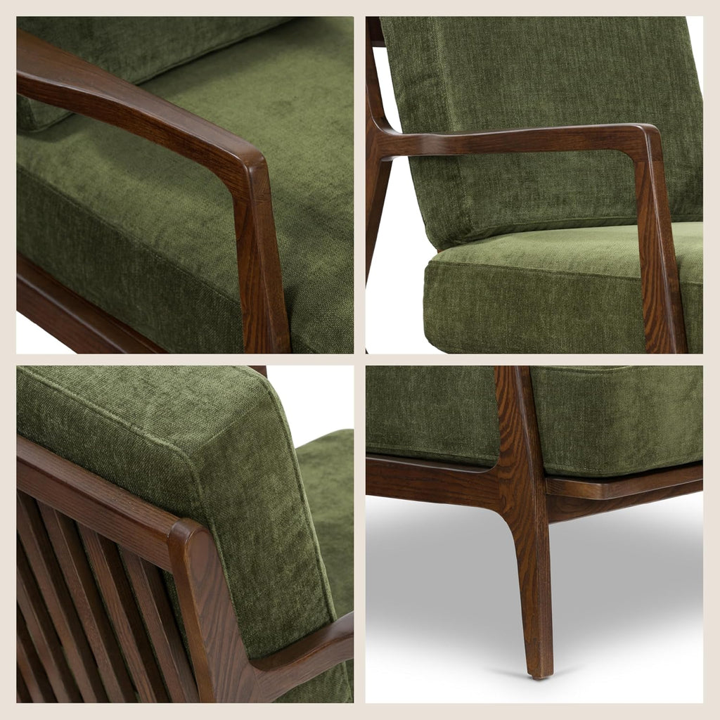 Poly & BARK Verity Fabric Accent Chair – Fabric Armchair with Walnut Wood Frame – Fashion-Forward Lounge Seating for Living Room – Upholstered in Distressed Green Velvet for Modern Style