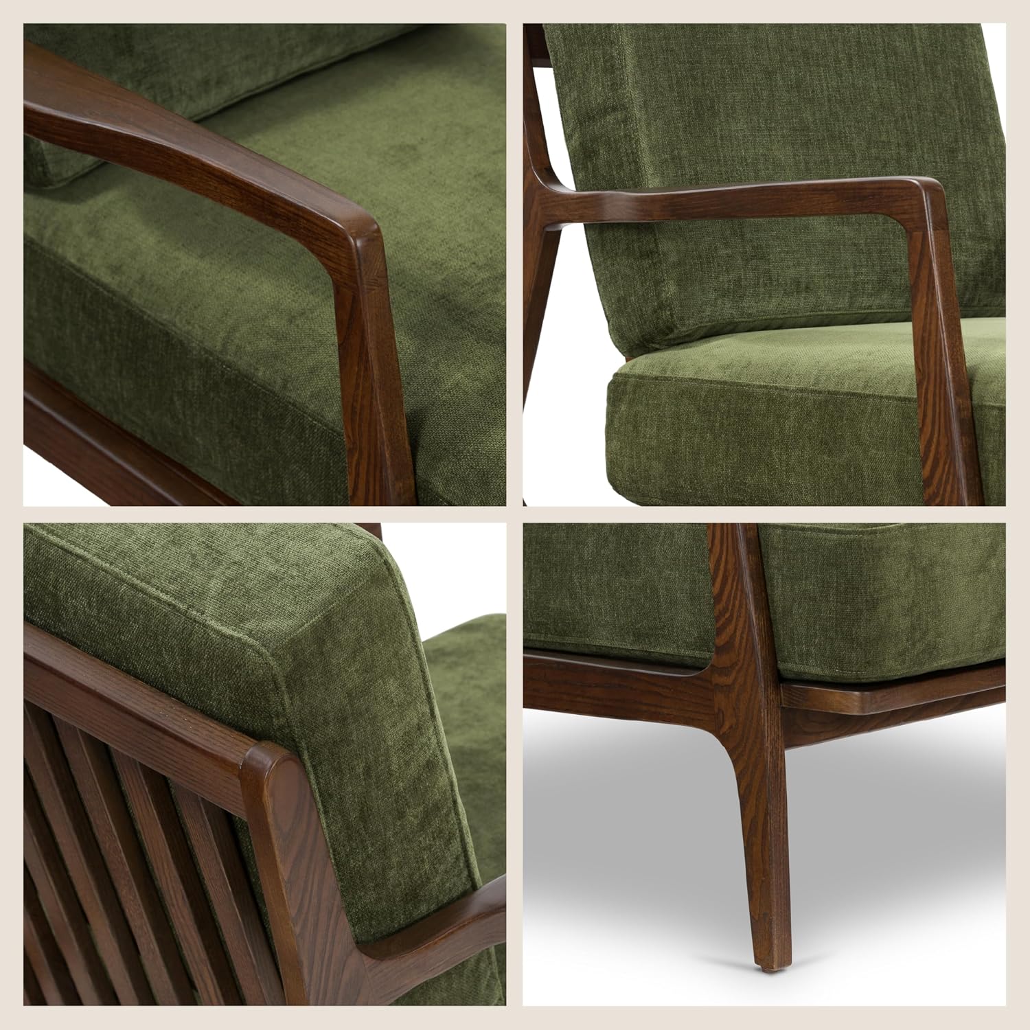 Poly & BARK Verity Fabric Accent Chair – Fabric Armchair with Walnut Wood Frame – Fashion-Forward Lounge Seating for Living Room – Upholstered in Distressed Green Velvet for Modern Style