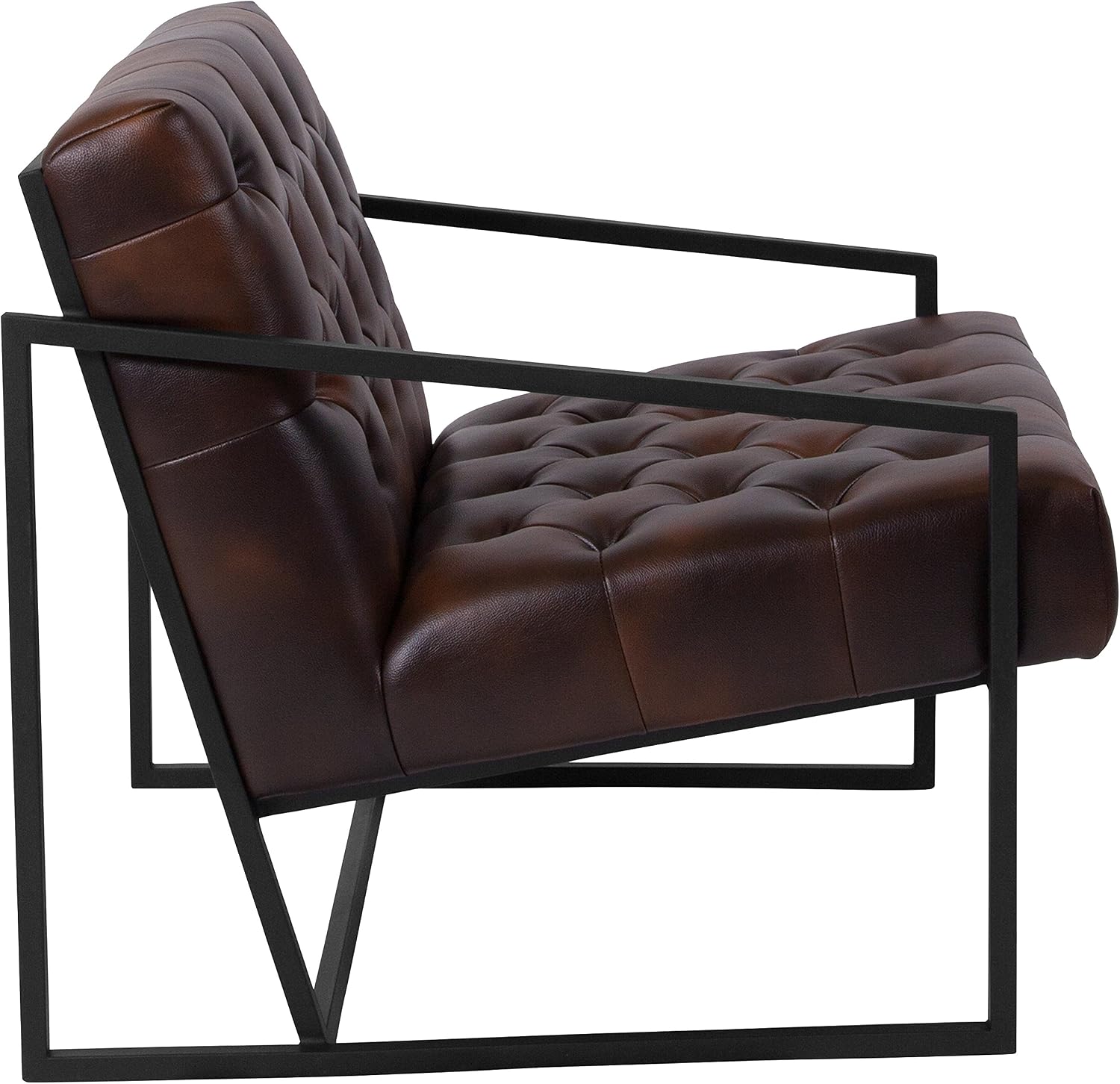 Flash Furniture Hercules Madison Series Bomber Jacket LeatherSoft Tufted Lounge Chair, Tufted Retro Accent Chair for Living Room or Office, Brown/Black