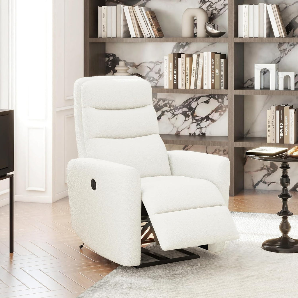 Jennifer Taylor Home Bloomy 35.5' Power Recliner High-Back Nursery Lounge Chair, Chiffon White Boucle