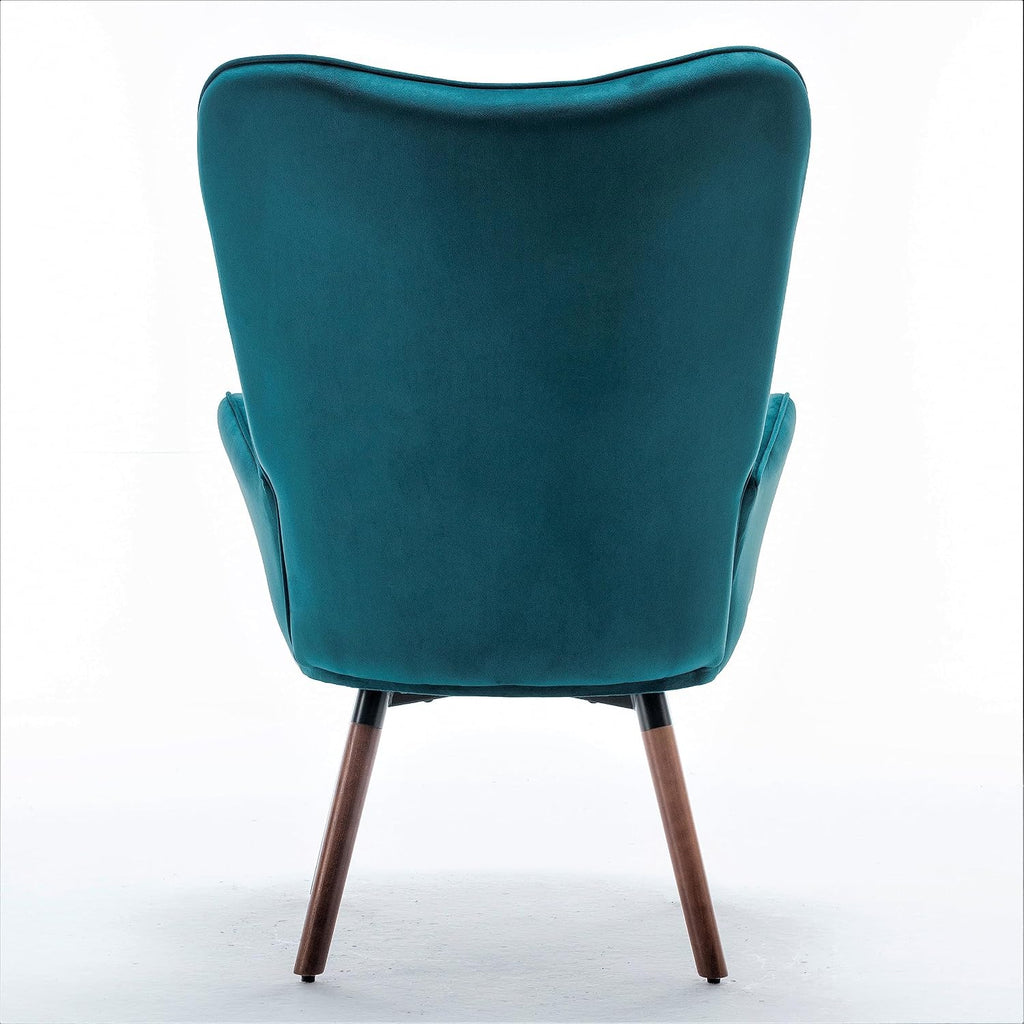 Container Furniture Direct Chic Accent Arm Chairs for Living Room, Bedroom, or Home Office, Button-Tufted Midcentury Armchair with Wingback Design and Splayed Legs, Greynish Blue