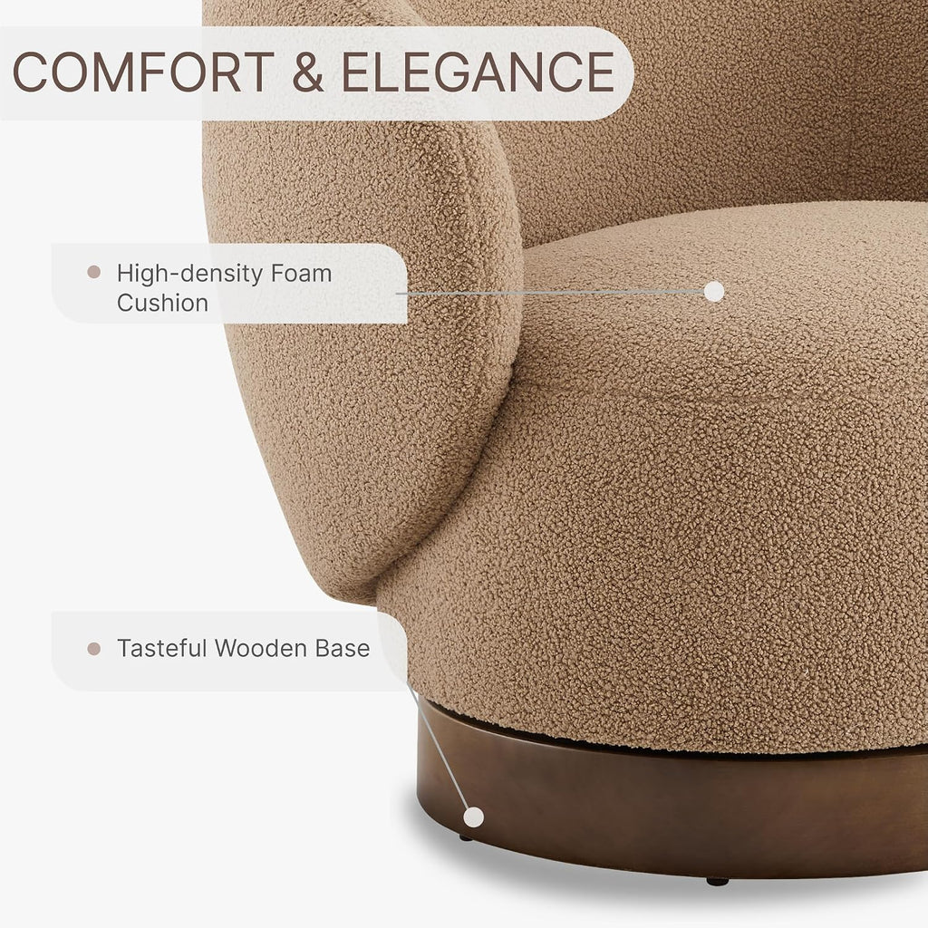 KISLOT Swivel Accent Chair Round Barrel Armchair Upholstered Performance Fabric for Living Room Bedroom Reading Waitingroom,1 PCS,Sand