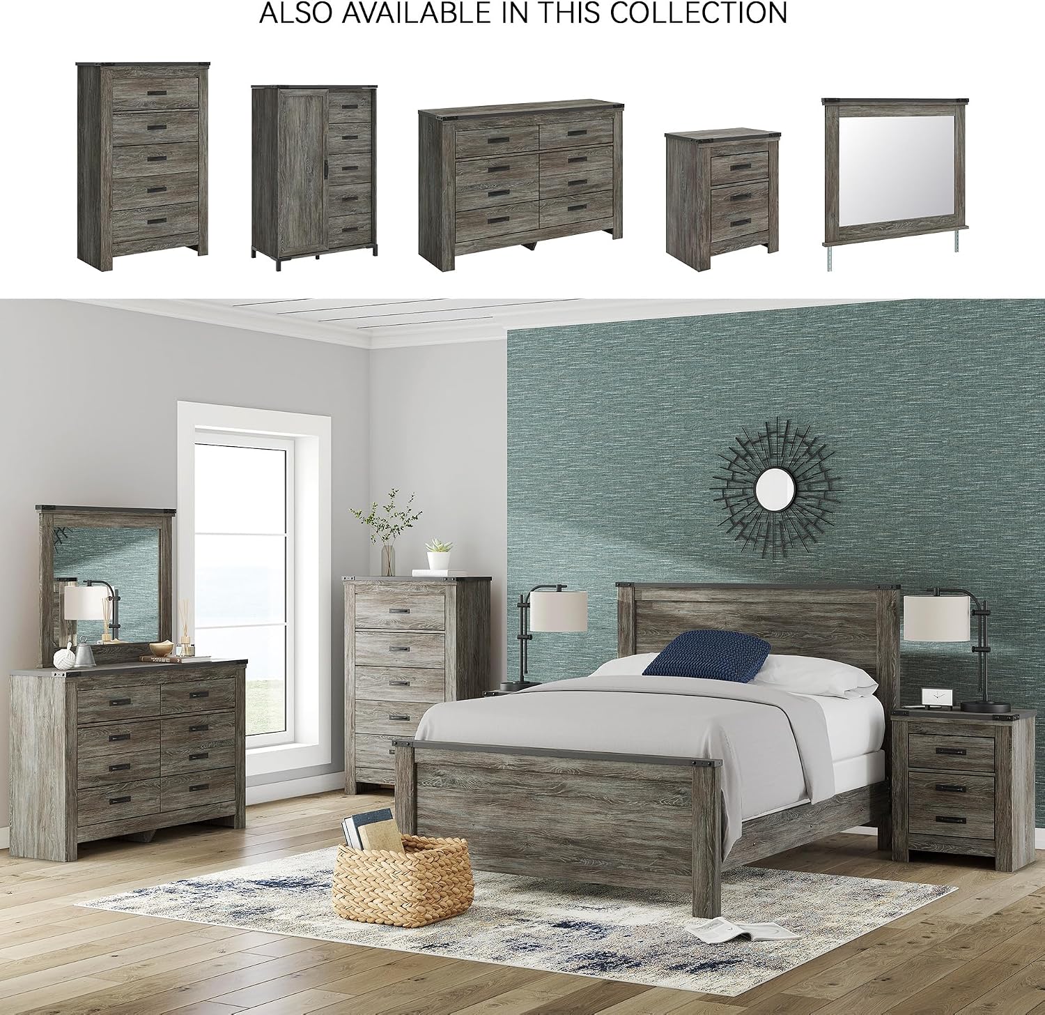 Signature Design by Ashley Frandern Casual Rustic Dresser with 6 Smooth-Gliding Drawers, Meets ASTM International Safety Standards, Wood and Decorative Laminate, Gray