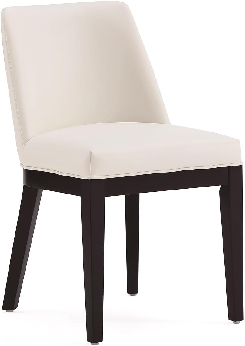 Manhattan Comfort Gansevoort Modern Faux Leather Dining Chair with Solid Beech Wood Frame, Upholstered Accent Furniture for Kitchen Table or Office, Set of 2, Cream
