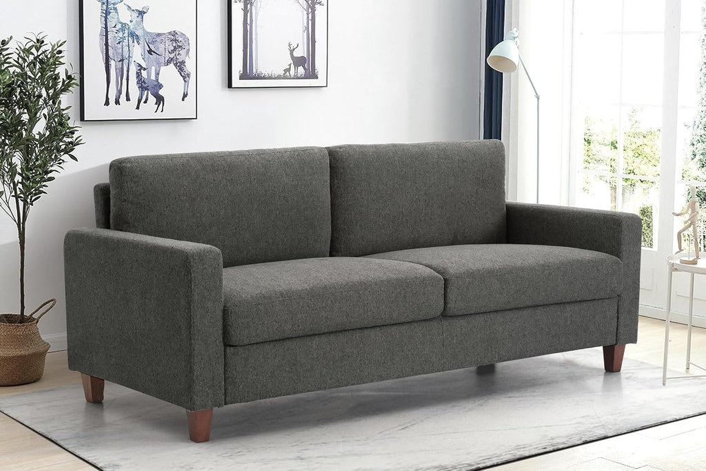 Container Furniture Direct Miles Mid Century Modern Couch for Small Spaces, Living Rooms, Apartments, and Condos, 3 Seater Sofa with Reversible Back Pillows, 77' Wide, Grey
