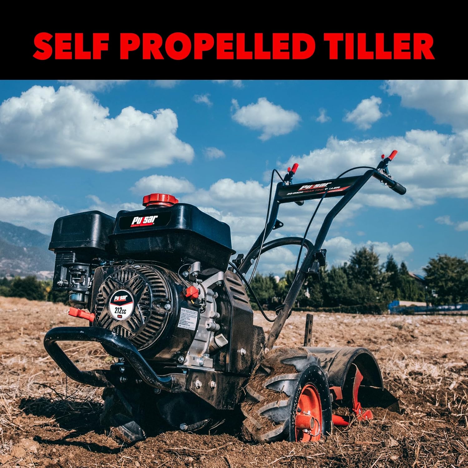 Pulsar 212cc 20-Inch Gas Powered Rear Tine Tiller with Forward/Reverse