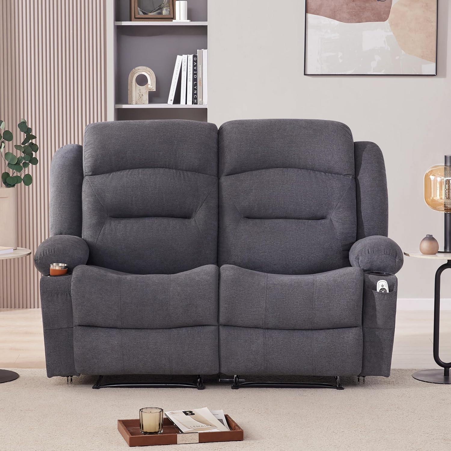 Weture Oversized Recliner Loveseat with Heat and Massage, Wall-Hugger Reclining Sofa with Cup Holders and USB Port, Big Large 2-Seater Double RV Recliner Loveseat for Living Room (Fabric, Grey)