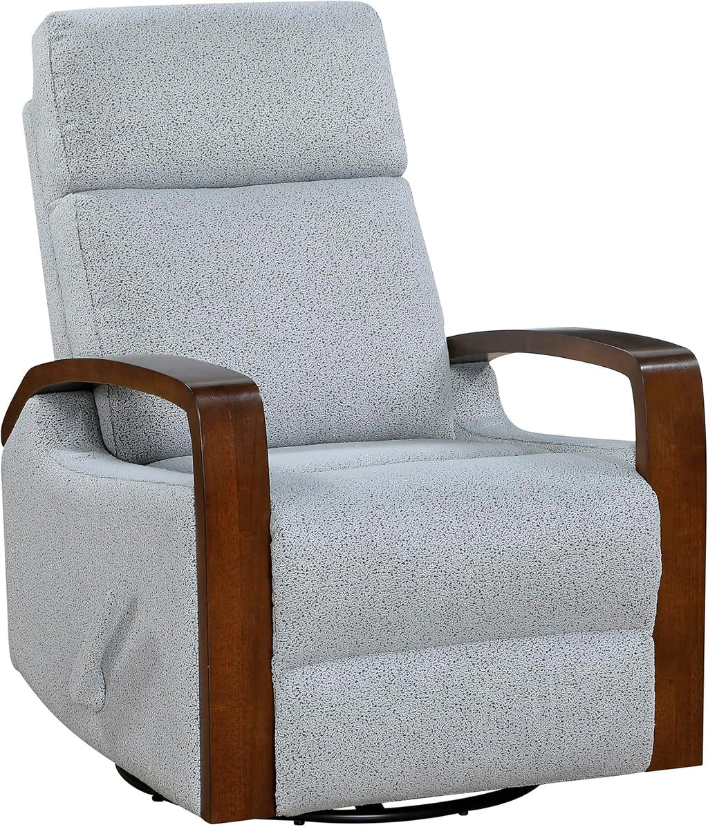 Lexicon 360 Degree Swivel Glider Reclining Chair, Soft Boucle Manual Recliner, Comfy Nursery Glider Recliner, Wood Arms, Pull Handle for Living Room/Office/Bedroom/Apartment, Gray