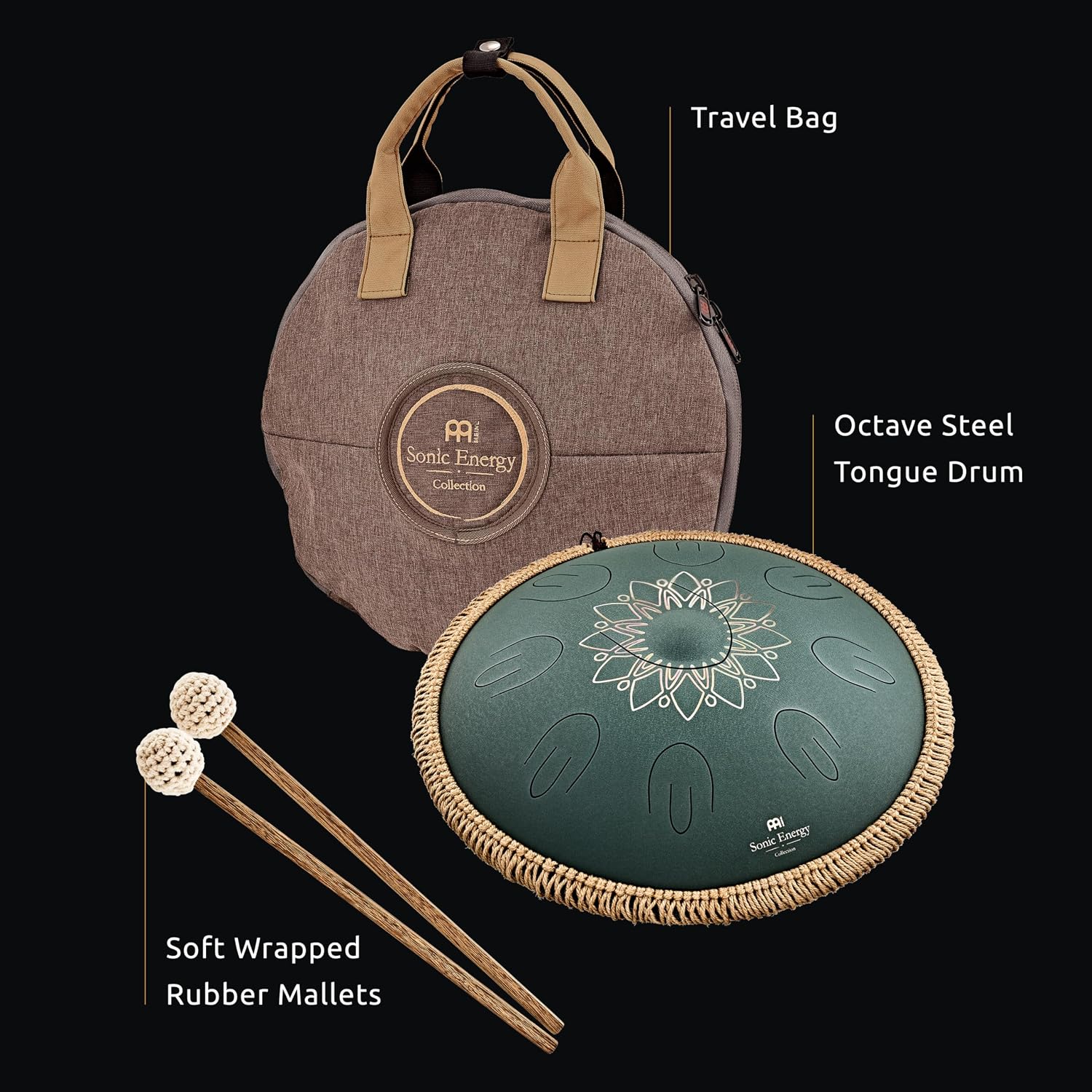 Meinl Sonic Energy Octave Steel Tongue Drum Percussion Instrument 16', 9 Notes with Mallets, Bag — for Musician Gift, Meditation, Yoga, Sound Baths