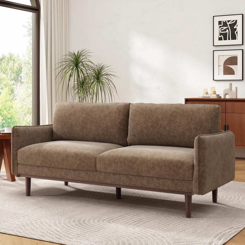 Christopher Knight Home Brena Modern Fabric Upholstered Loveseat Sofa, Wooden 2 Seater Sofa Couch with Deep Seat, Comfy Cloud Couch for Living Room, Bedroom, Home Office, Brown