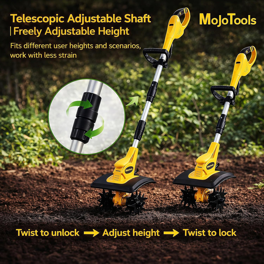21V Cordless Tiller Cultivator, 360RPM Electric Garden Tiller with 2 x 3.0Ah Batteries, 9-Inch Width & 7-Inch Depth, Lightweight Rototiller for Raised Beds, Flower Beds & Soil Cultivation