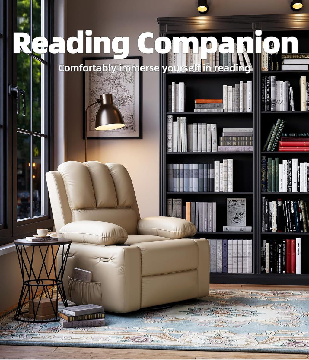 GarveeHome Recliner Chairs, Classic Manual Leather Recliner, Home Theater Seating with Lumbar & Arms Support for Living Room, Bedroom and Nursery (Beige-27)