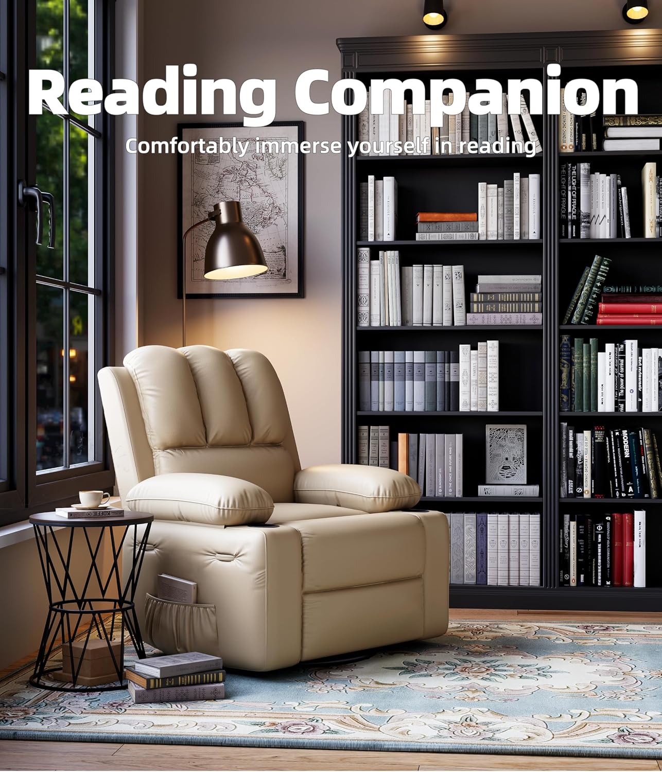 GarveeHome Recliner Chairs, Classic Manual Leather Recliner, Home Theater Seating with Lumbar & Arms Support for Living Room, Bedroom and Nursery (Beige-27)
