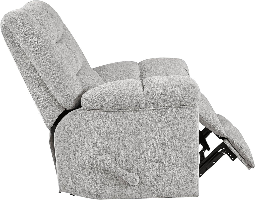 Lexicon Chenille Rocker Reclining Chair for Adults, Rocker Pull Handle Recliner, Nursery Chair for Living Room/Bedroom, High Back, Pillow Top Arms, High Density Foam Cushions, Light Grey