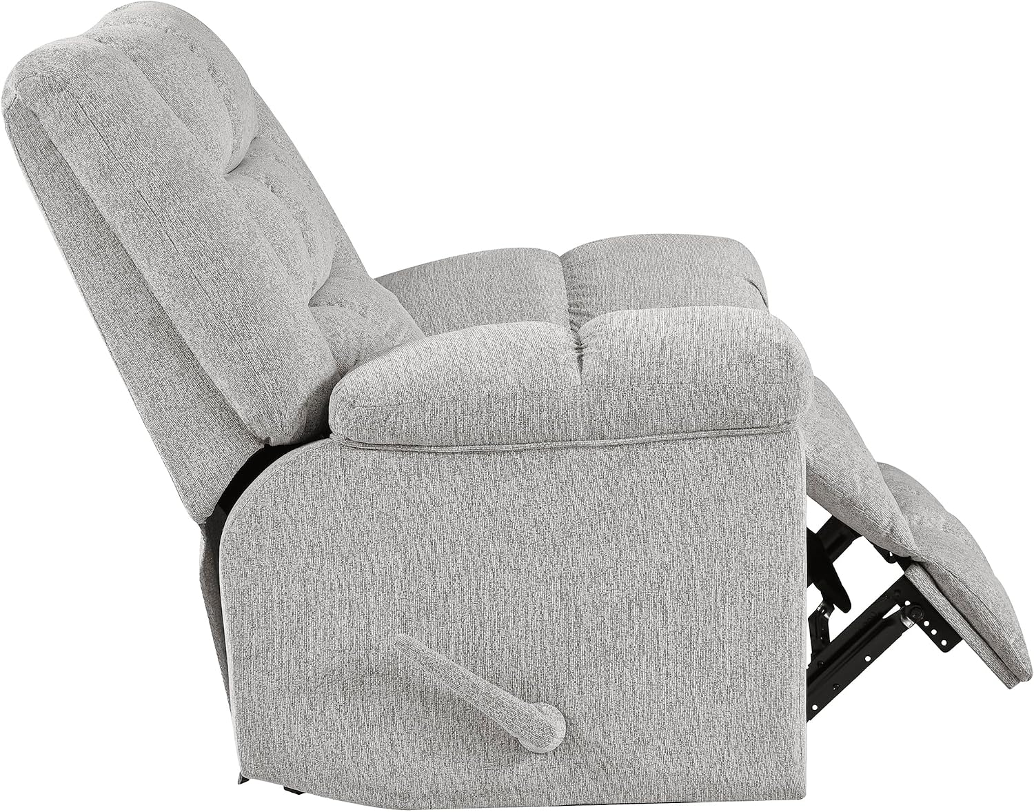 Lexicon Chenille Rocker Reclining Chair for Adults, Rocker Pull Handle Recliner, Nursery Chair for Living Room/Bedroom, High Back, Pillow Top Arms, High Density Foam Cushions, Light Grey