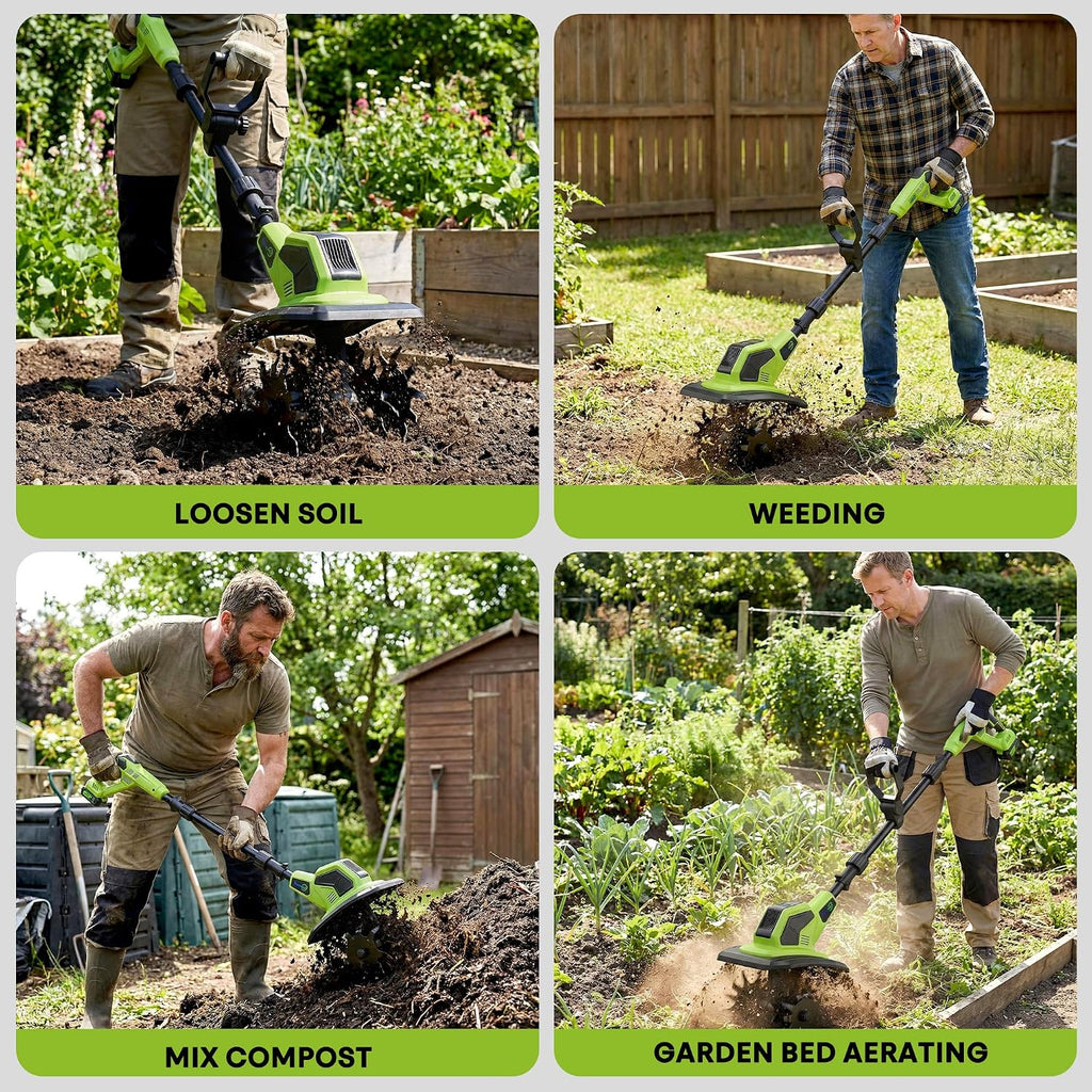 Cordless Electric Tiller for Gardening with 2 x 4.0AH Batteries, 9' Width & 6.7' Depth, 48 Steel Tines, Lightweight Rototiller for Soil Cultivation/Lawn, Gardening Gifts for Parents, Seniors