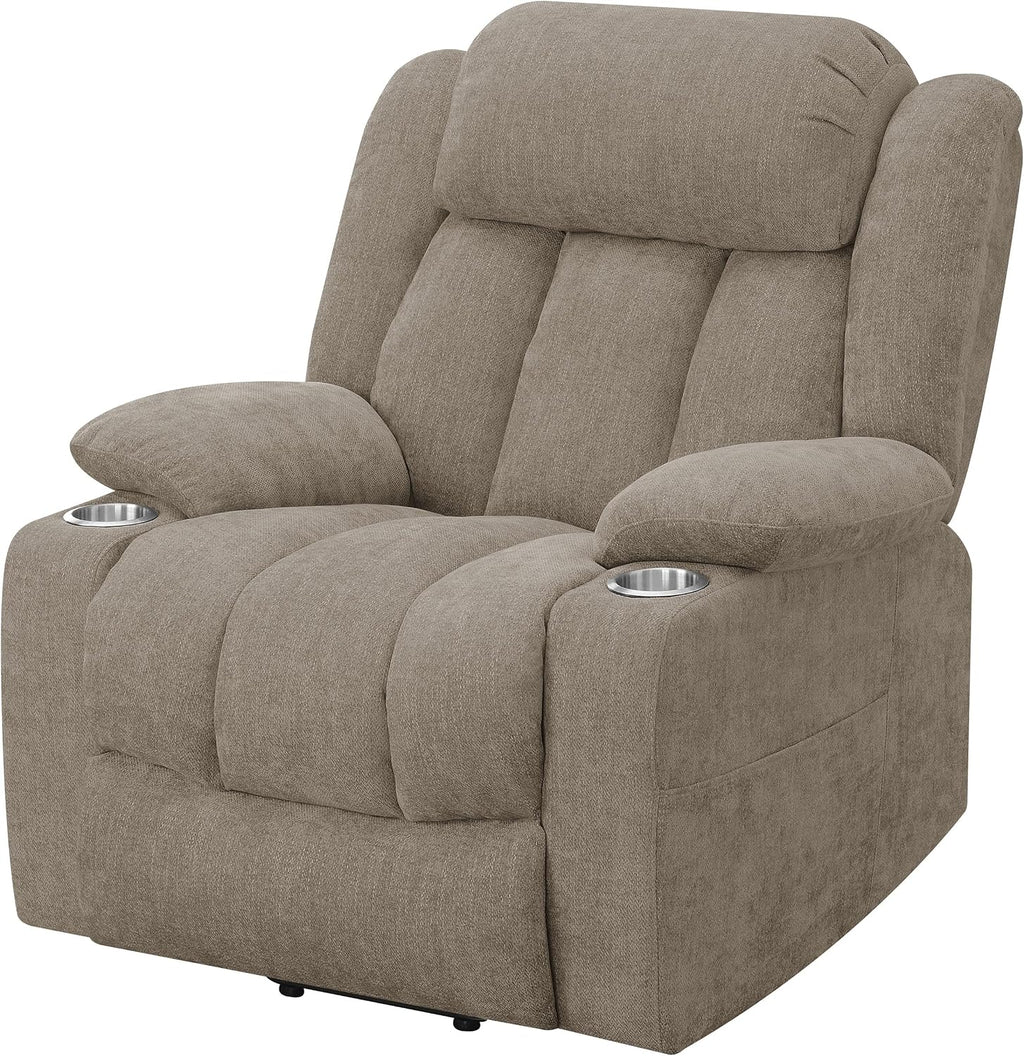 Coaster Home Furnishings - Houston - Fabric Upholstered Power Lift Recliner Chair with Power Panel with USB Port, Cup Holders and Pillowtop Arms - Living Room - Camel - 602274P