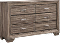 Coaster Home Furnishings - Kauffman - Engineered Wood - 6-Drawer Dresser with Transitional Style, Chrome Bar Pulls, Rectangular Structure, Wood Grain Details - Bedroom - Washed Taupe - 204193