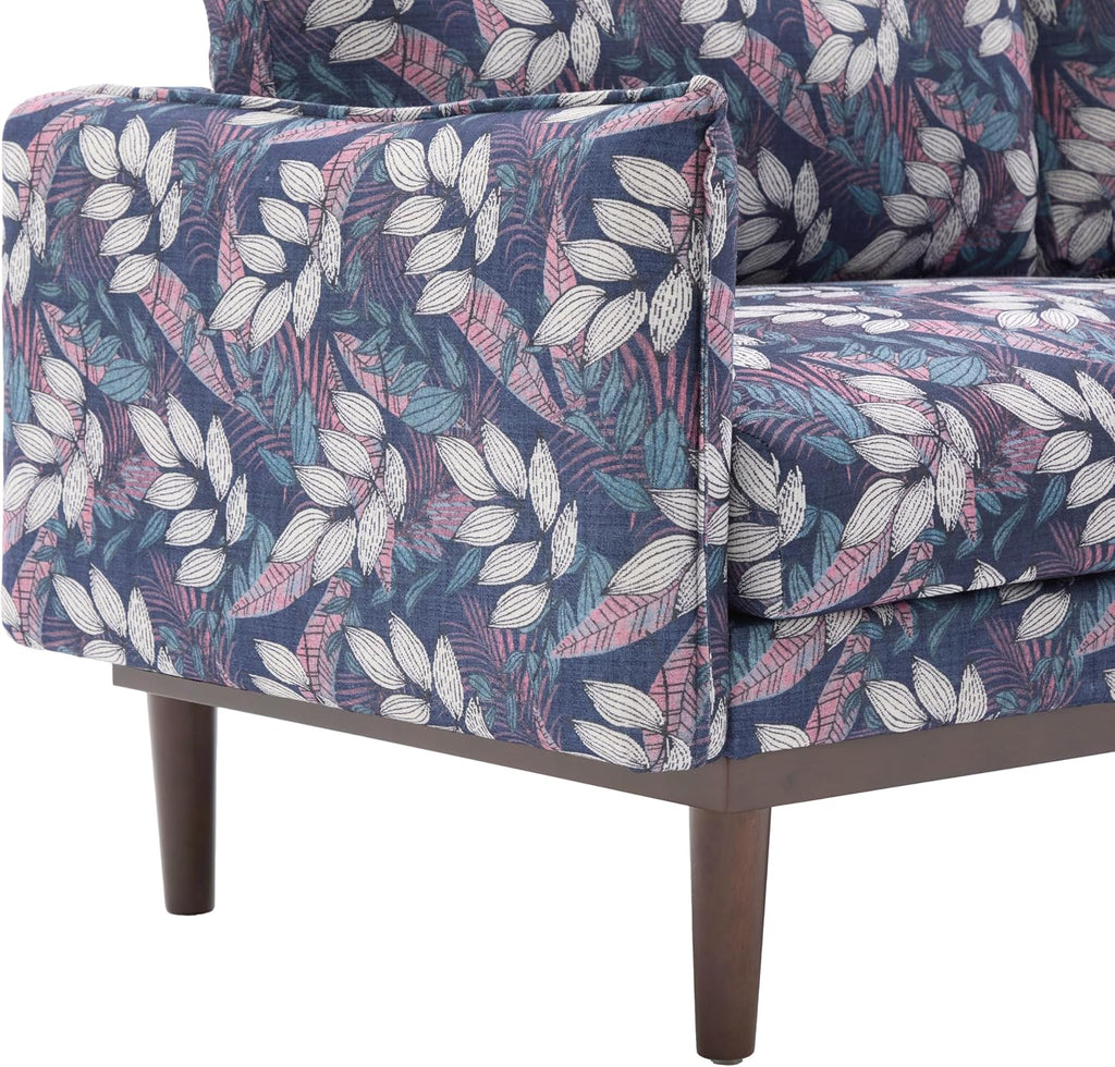 Christopher Knight Home Brena Modern Fabric Upholstered Loveseat Sofa, Wooden 2 Seater Sofa Couch with Deep Seat, Comfy Cloud Couch for Living Room, Bedroom, Home Office, Blue+White