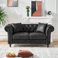 GDFStudio 66' Chesterfield Tech Loveseat Sofa Couch, Mid Century Modern 2 Seat Sofa & Couches with Pillows, Roll Armrest Upholstered Couch for Living Room Apartment Office Home Seating, Black
