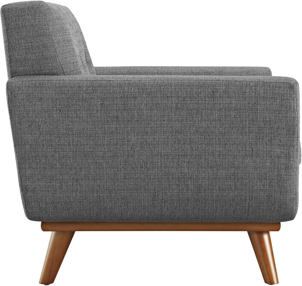 Modway Engage Mid-Century Modern Upholstered Fabric Accent Arm Lounge Chair, Wood in Gray, Armchair