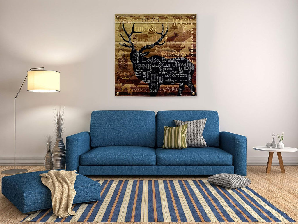 Nature's Calling by Julianna James | Woven Tapestry Wall Art Hanging | Deer Silhouette Word Cloud Nature Design | 100% Cotton USA Size 53x51