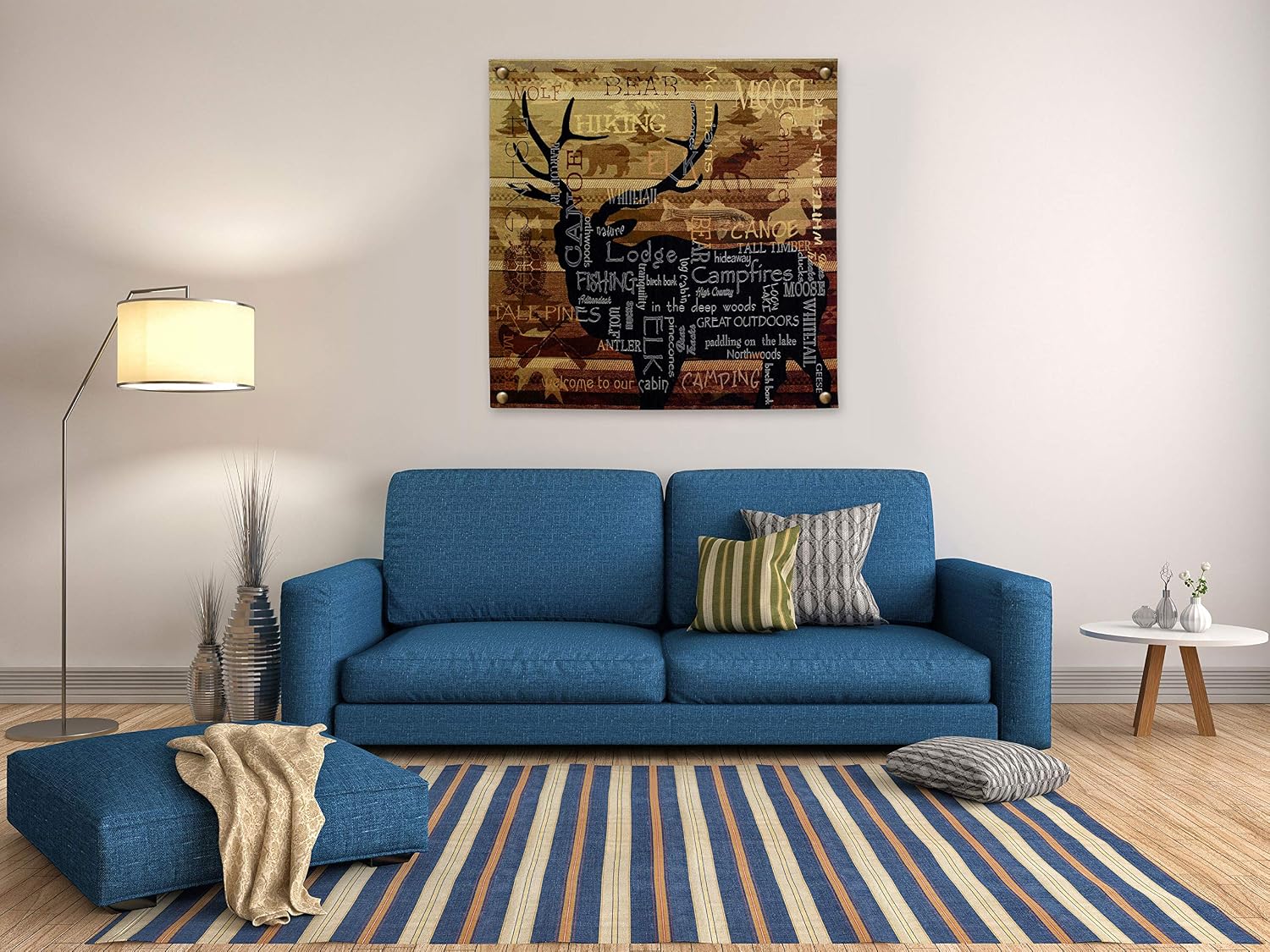 Nature's Calling by Julianna James | Woven Tapestry Wall Art Hanging | Deer Silhouette Word Cloud Nature Design | 100% Cotton USA Size 53x51