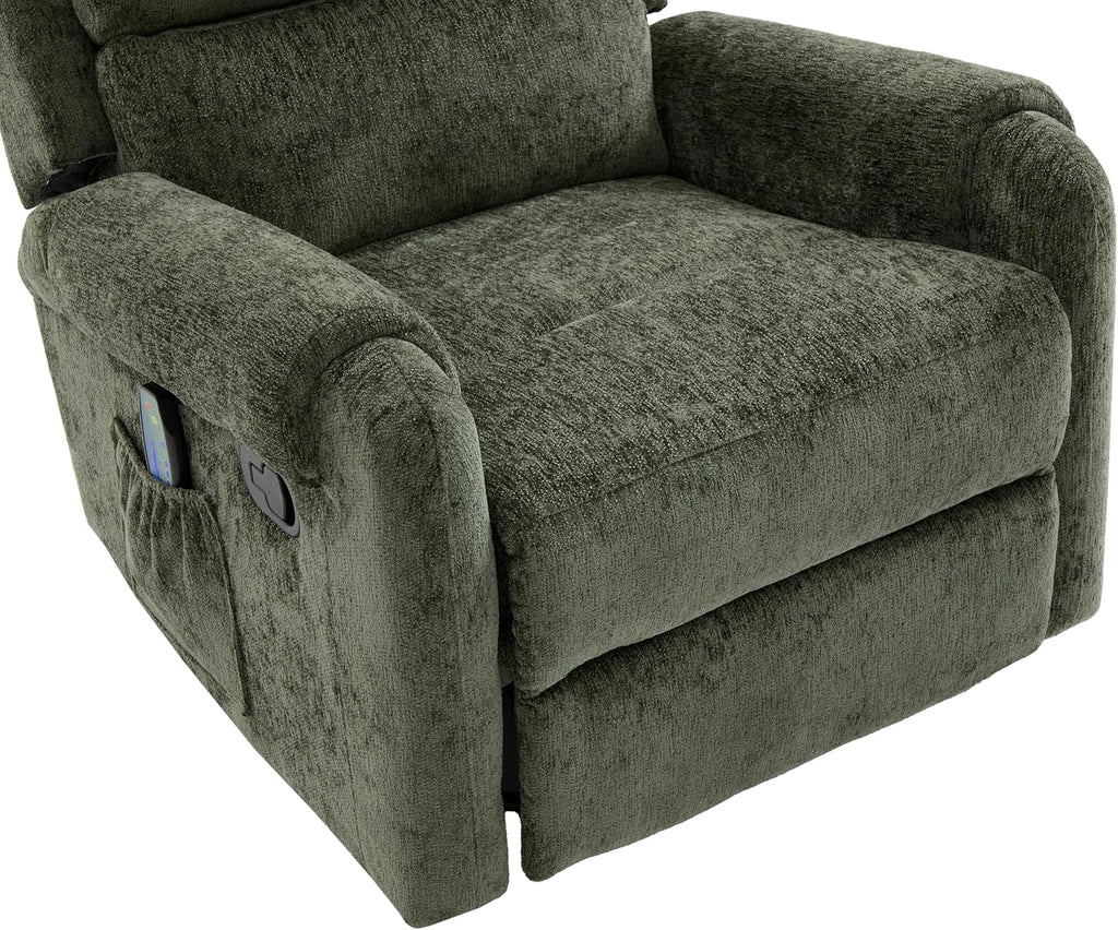 Christopher Knight Home Harper Massage Recliner Chair with 8 Modes, Chenille Upholstered Recliner Sofa, Swivel Massage Chair with a Side Storage Pocket for Living Room/Bedroom, Head Support, Green