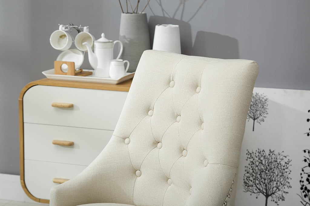 Roundhill Furniture Button Tufted Solid Wood Wingback Hostess Chairs with Nail Heads, Set of 2, Tan, White, 'Tan, 24D x 22W x 39H in
