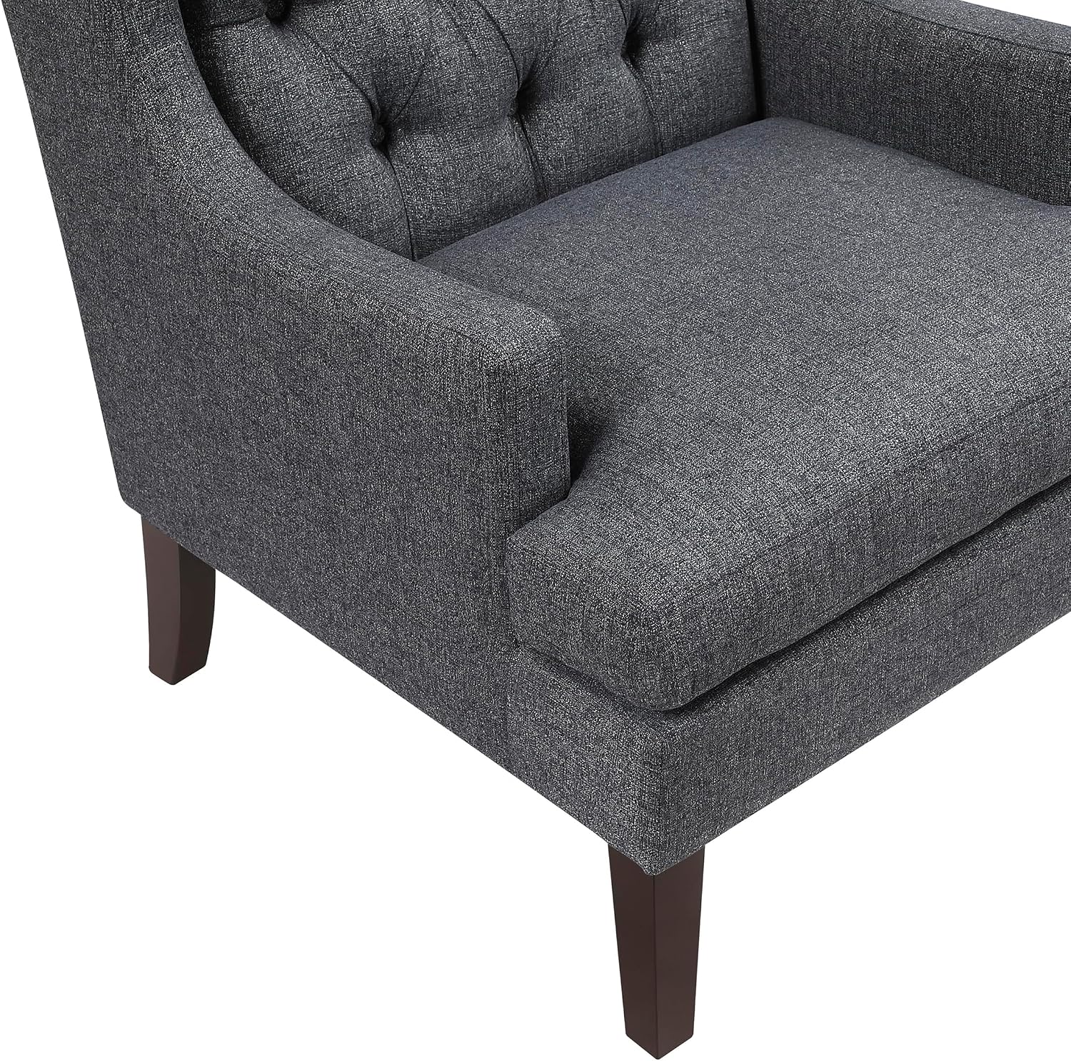 Lexicon Living Room Accent Chair, Textured Fabric Upholstered Reading Chair, Button-Tufted, High Wingback for Living Room/Bedroom/Office, Charcoal