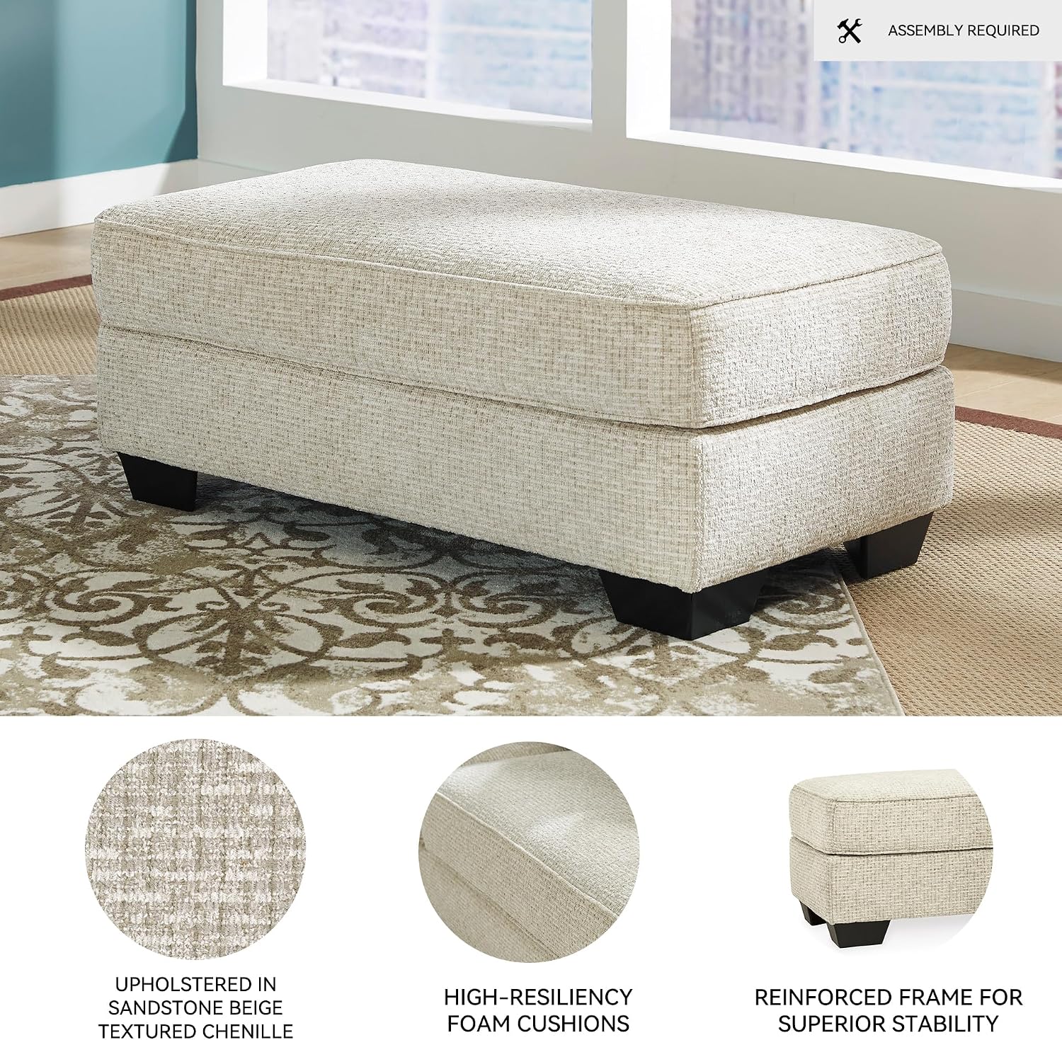 Signature Design by Ashley Monaghan Classic Upholstered Ottoman, Beige