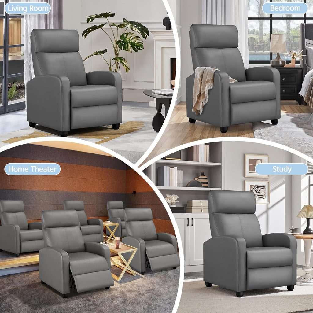 Yaheetech Recliner Chair Set of 2, PU Leather Upholstered Reclining Sofa Chair with Pocket Springs for Living Room, Home Theater Seating Grey