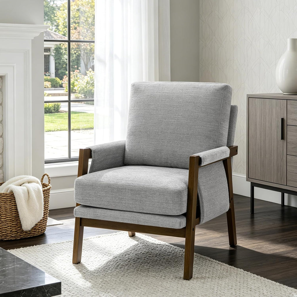 RNKSFX Accent Chairs for Living Room Set of 2, Modern Arm Chairs for Bedroom, Wooden Upholstered Mid Century Accent Chairs, Grey