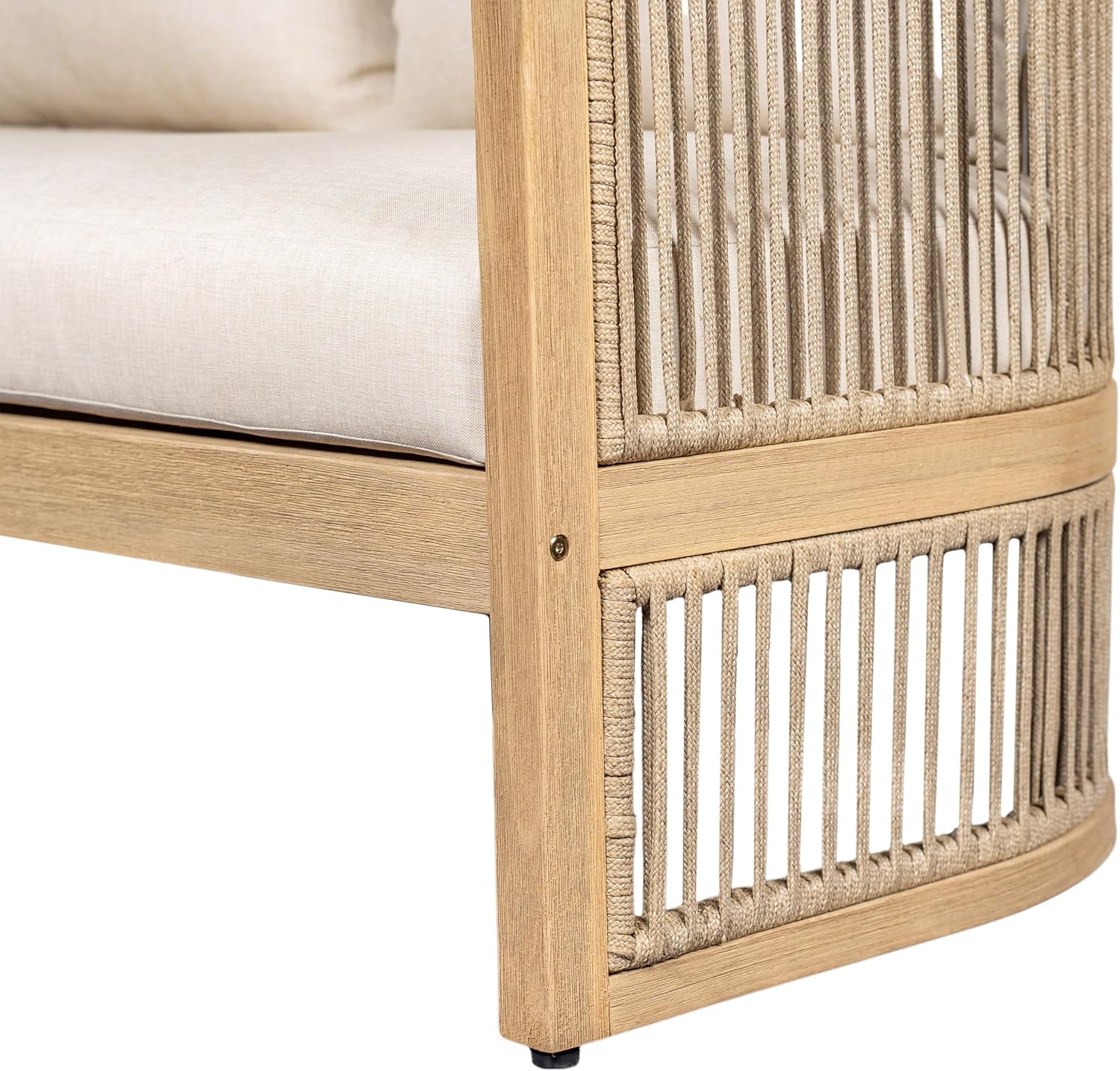 Christopher Knight Home Faine Acacia Wood Outdoor Loveseat Sofa, Patio Loveseat Furniture Set for 2 Seaters, Tub Design Patio Outdoor Sofa Couch with Woven Rope and Removable Cushion, Light Teak+Beige