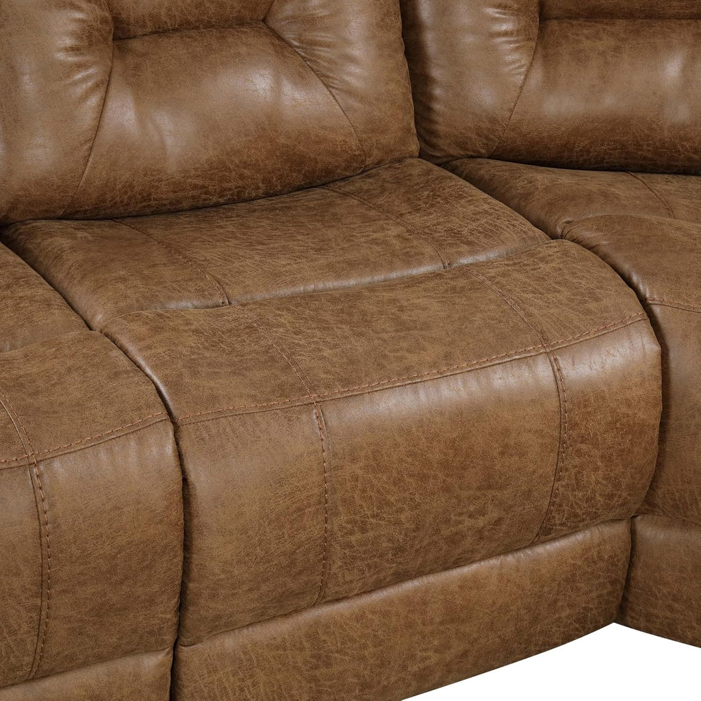 Furniture of America Undering Modern Faux Leather 2-Piece Sectional and Recliner Set with Storage Console, Stainless Steel Cup Holders, Pillow Top Arms for Living Room, Home Theatre, Brown