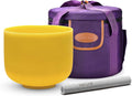 TOPFUND 528 Hz Yellow Solfeggio Crystal Singing Bowl 8 inch with Heavy Duty Carrying Case and Suede Mallet