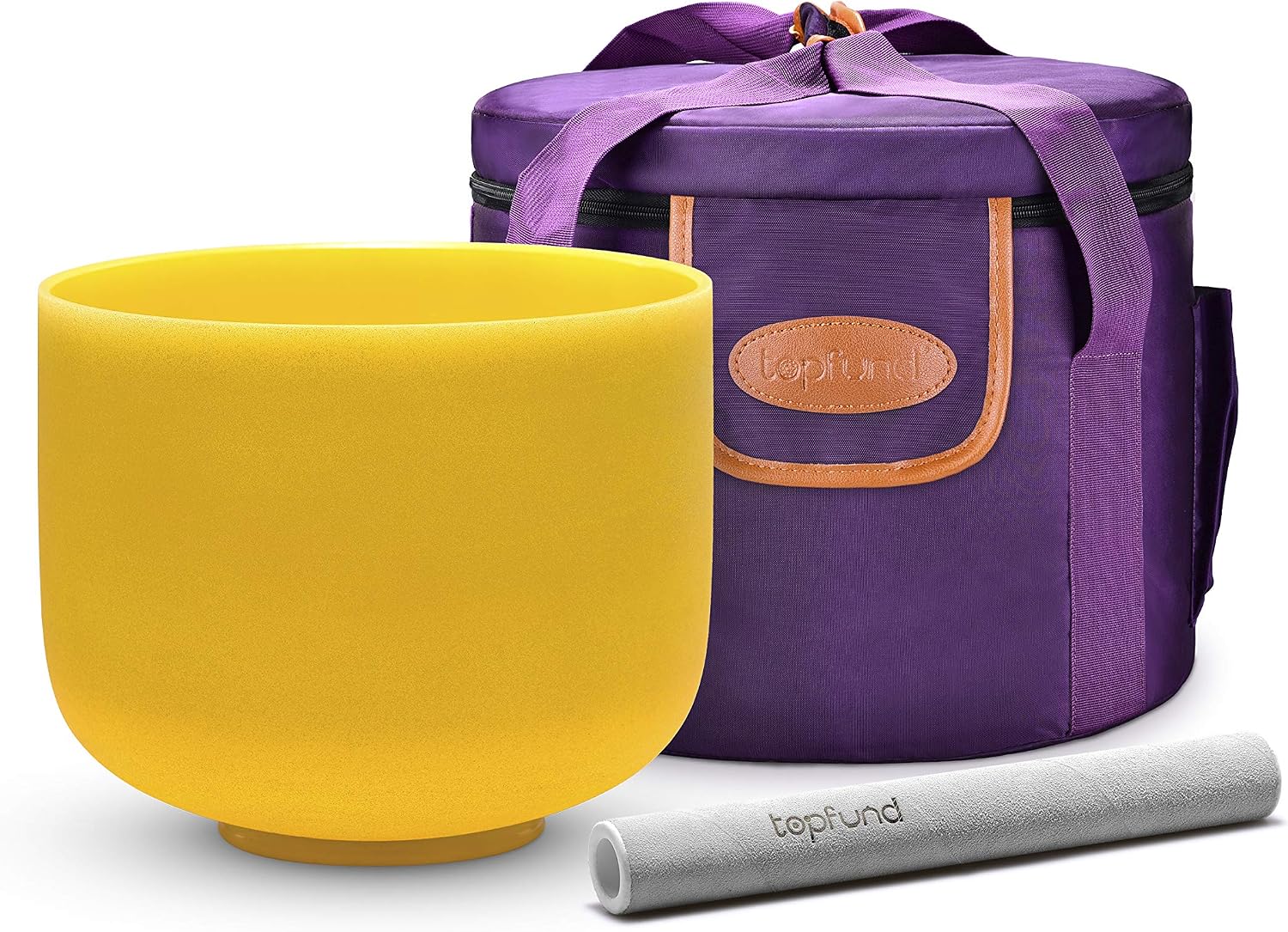 TOPFUND 528 Hz Yellow Solfeggio Crystal Singing Bowl 8 inch with Heavy Duty Carrying Case and Suede Mallet