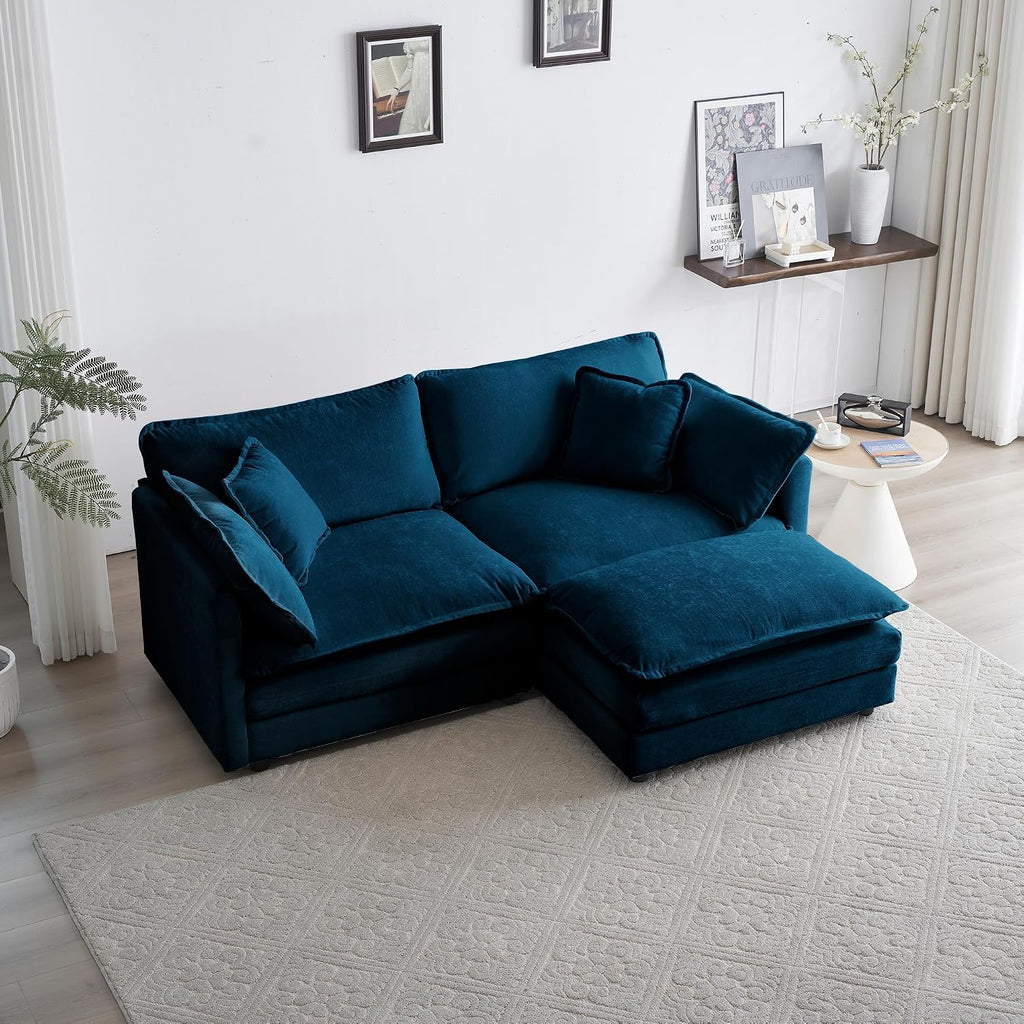 ERYE Oversized Loveseat Sectional Sofa Modern Deep Seat Reversible Chaise Sofa&Couch with Movable Ottoman and 4 Pillows, Modular Sleeper Upholstered Couch for Living Room,Apartment,Studio,Office