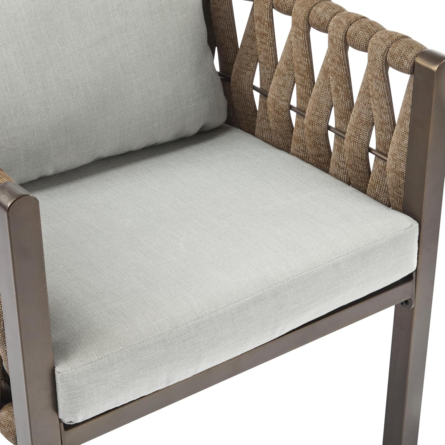 Christopher Knight Home Lena Patio Club Chairs Set of 2, Metal Accent Chairs, Rope Woven Backrest Armchair, Upholstered Cushions Seating, Tub Back Design for Backyard Garden, Brown+Light Gray