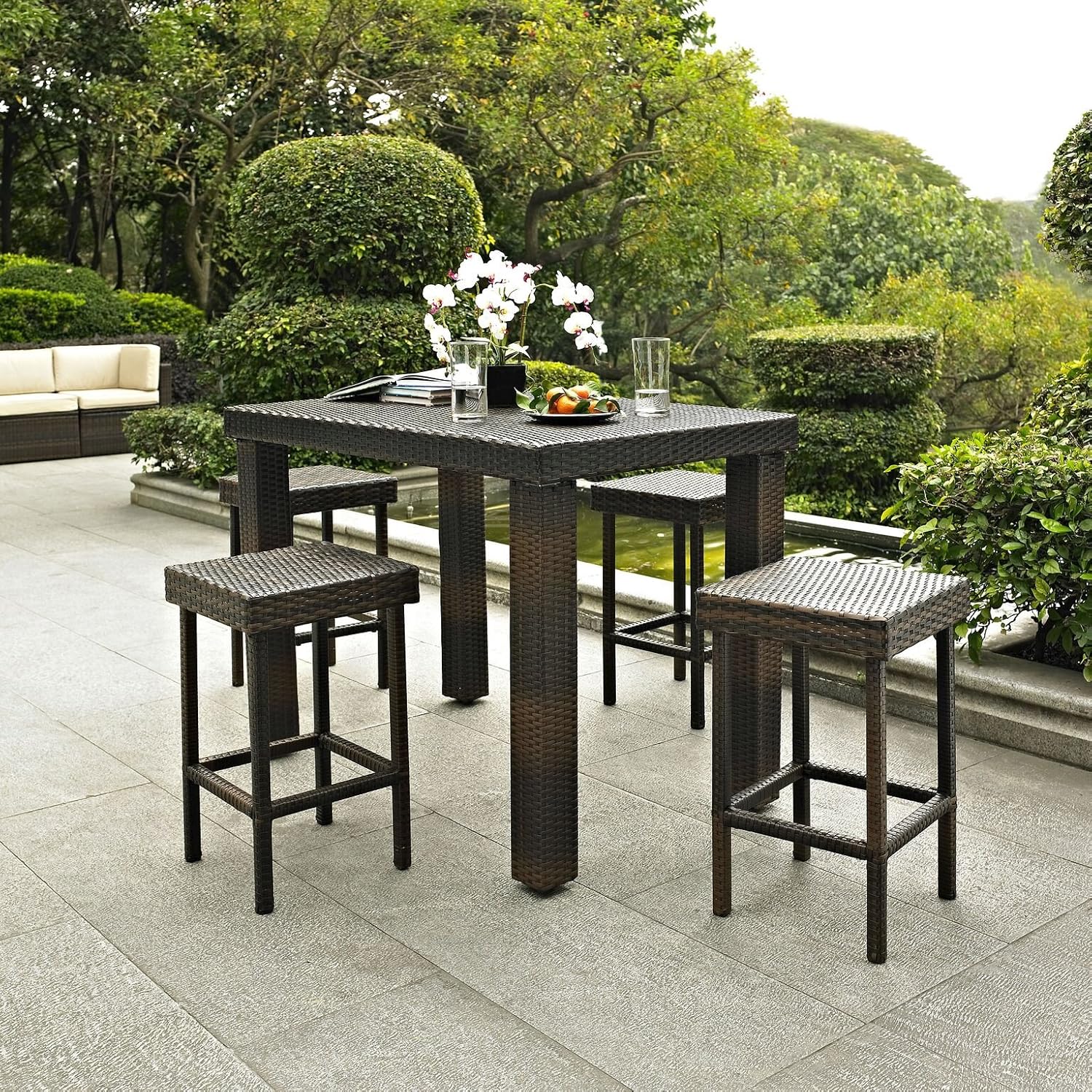 Crosley Furniture Palm Harbor 6-Person Rectangular Counter-Height Outdoor Bar Dining Table for Outside Patio, Brown
