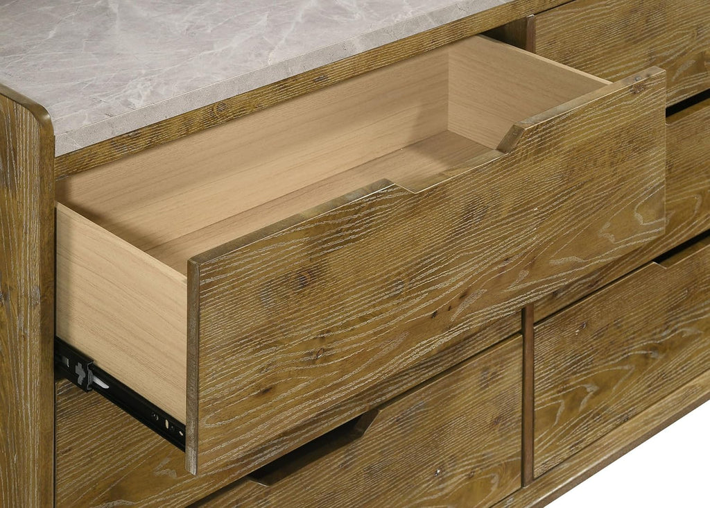Coaster Home Furnishings - Henderson - Wood - 6-Drawer Dresser with Rustic Design, Faux Marble Top and Tip-Over Restraint - Bedroom - Medium Oak - 222973