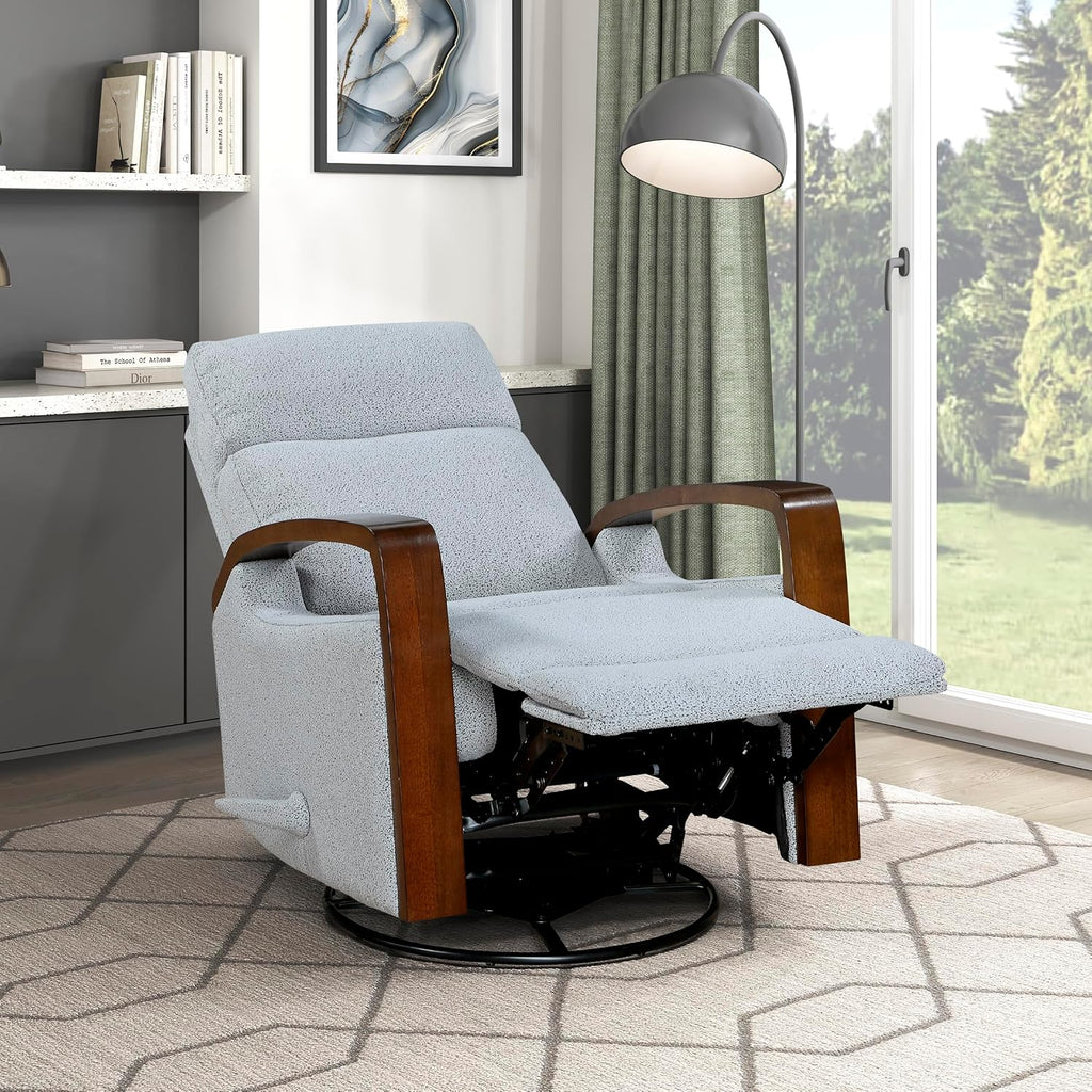 Lexicon 360 Degree Swivel Glider Reclining Chair, Soft Boucle Manual Recliner, Comfy Nursery Glider Recliner, Wood Arms, Pull Handle for Living Room/Office/Bedroom/Apartment, Gray