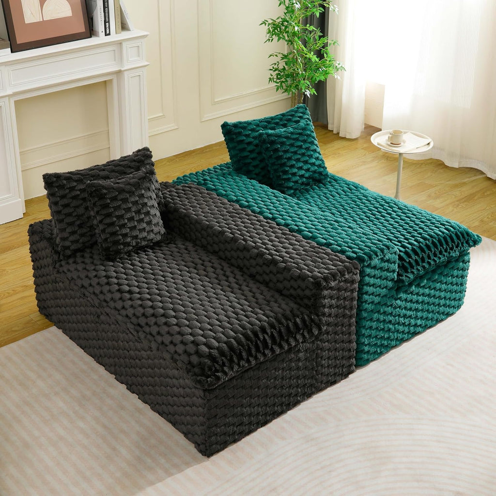 KEIKI 120' Modular Boneless Couch Full Chaise for Bedroom, 4-Seater Sectional Couches for Living Room Furniture, Deep Seat Fluffy Soft Sofa Bed for Studio Apartment Room Pet Friendly, Black Green