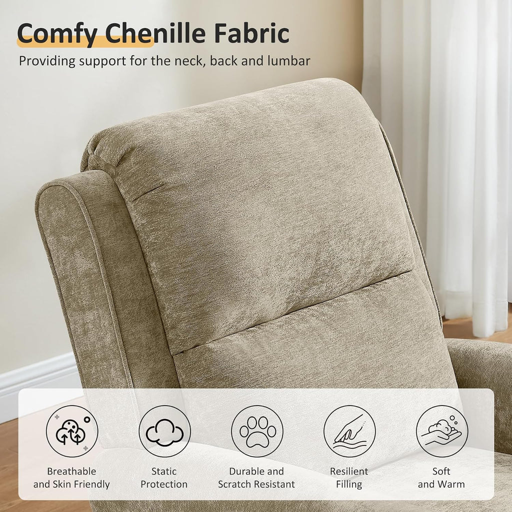 Oversized Recliner Chair, Push Back Recliner Chair with Padded Seat, Comfy Chenille Reclining Armchair, Upholstered Single Sofa for Living Room, Bedroom, Nursery, Reading