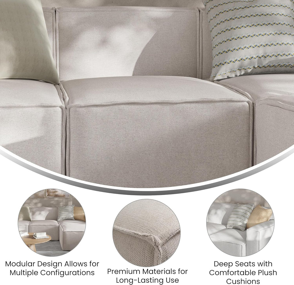 Flash Furniture Bridgetown Fabric Middle Chair Module for Sectional Sofa, Customizable Modular Couch Armless Middle Seat, Cream