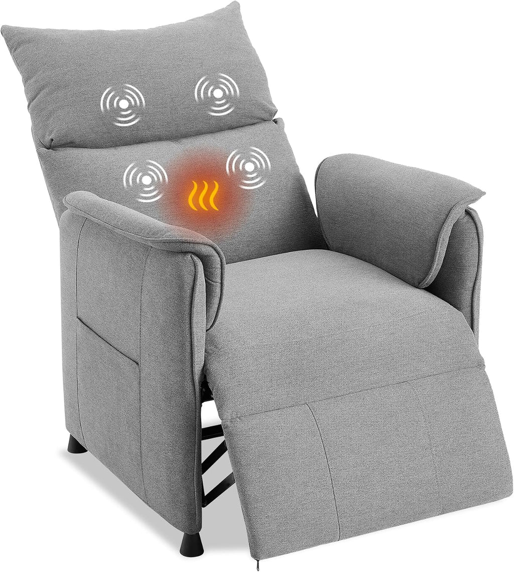 GarveeHome Elertric Recliner Chair with Massage and Heat, Adjustable Single Recliners Sofa with Remote Control Home Theater Seating &Armchair for Living Room/Office (Fabric, Grey)