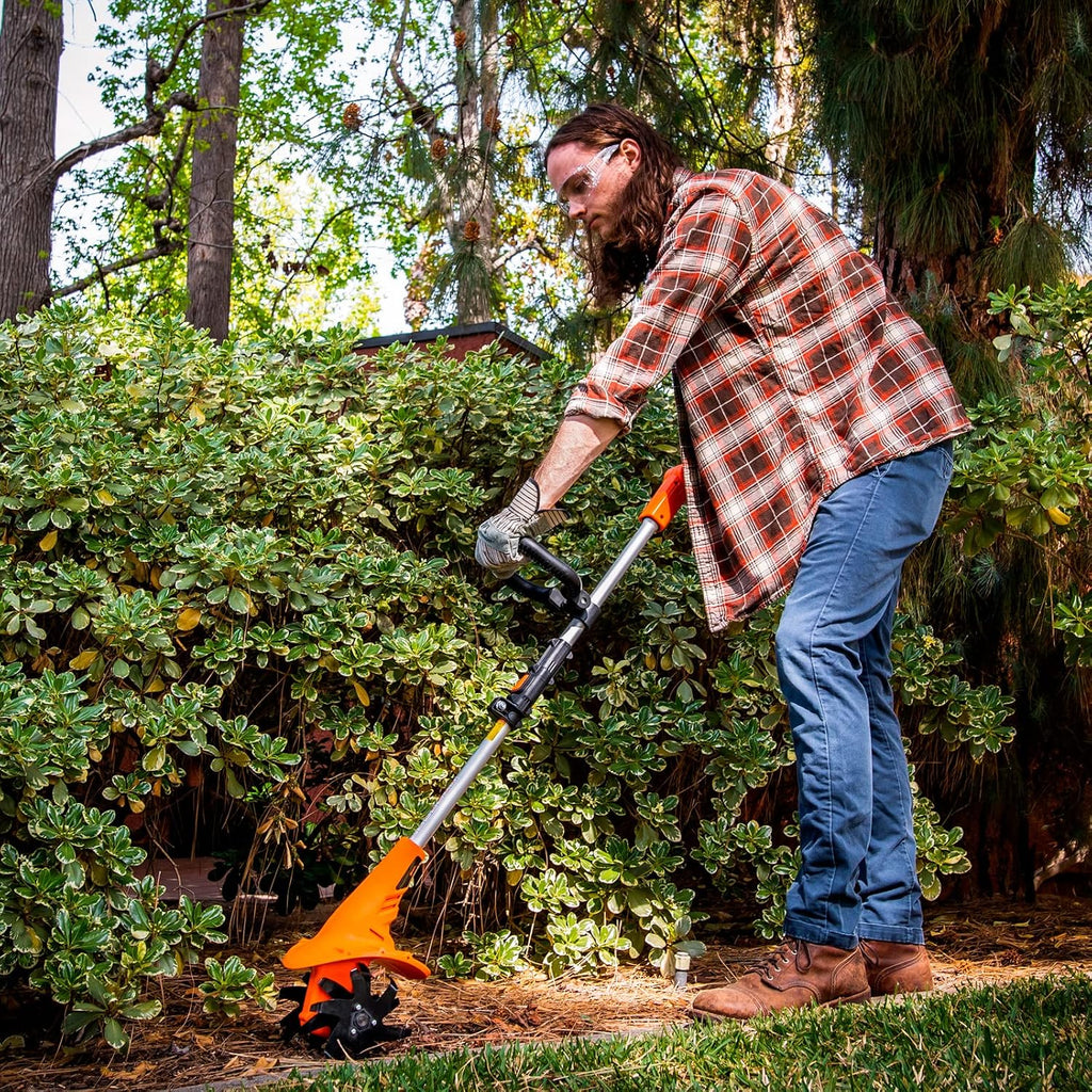 Ukoke Cordless Tiller Cultivator 40V 2.0 A Battery 280 max RPM Powered Tiller Cultivator, w/24 Steel Blade Cultivate Max Tilling 5'' deep Path by 7.8'' Wide, Orange, CT1940